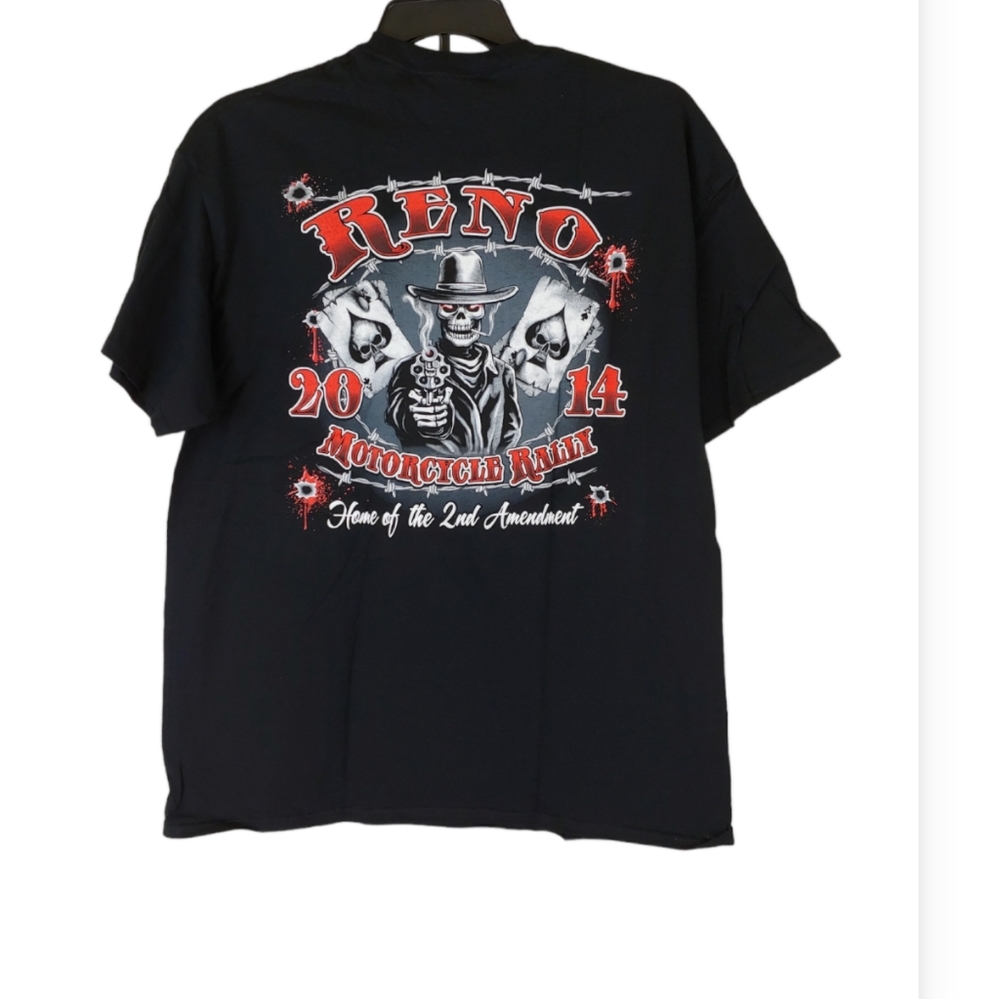 2014 Reno Motorcycle Rally Men's graphic tee shirt scull guns bullets size XL